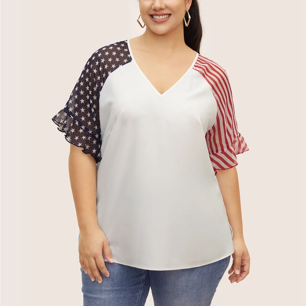 Bloomchic Star & Striped Ruffles Raglan Sleeve Blouse - Picture 2 of 8